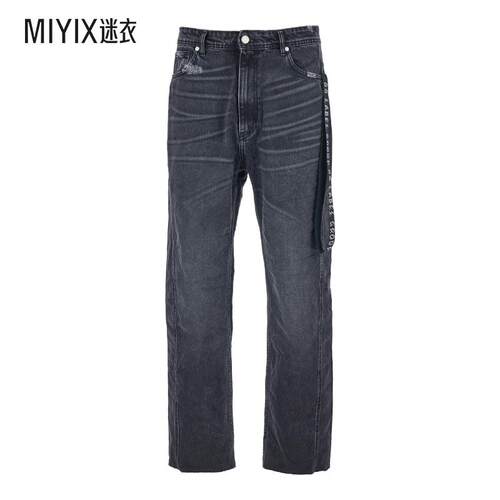 [秋冬新品]44 LABEL GROUP 男款黑色拼缀后侧边吊带带Logo男士牛(