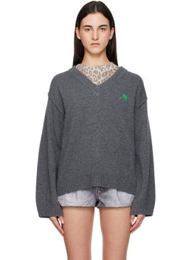 Ganni 甘尼 女士 毛衣 灰色 Wool Mix V-neck