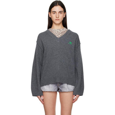 Ganni 甘尼 女士 毛衣 灰色 Wool Mix V-neck