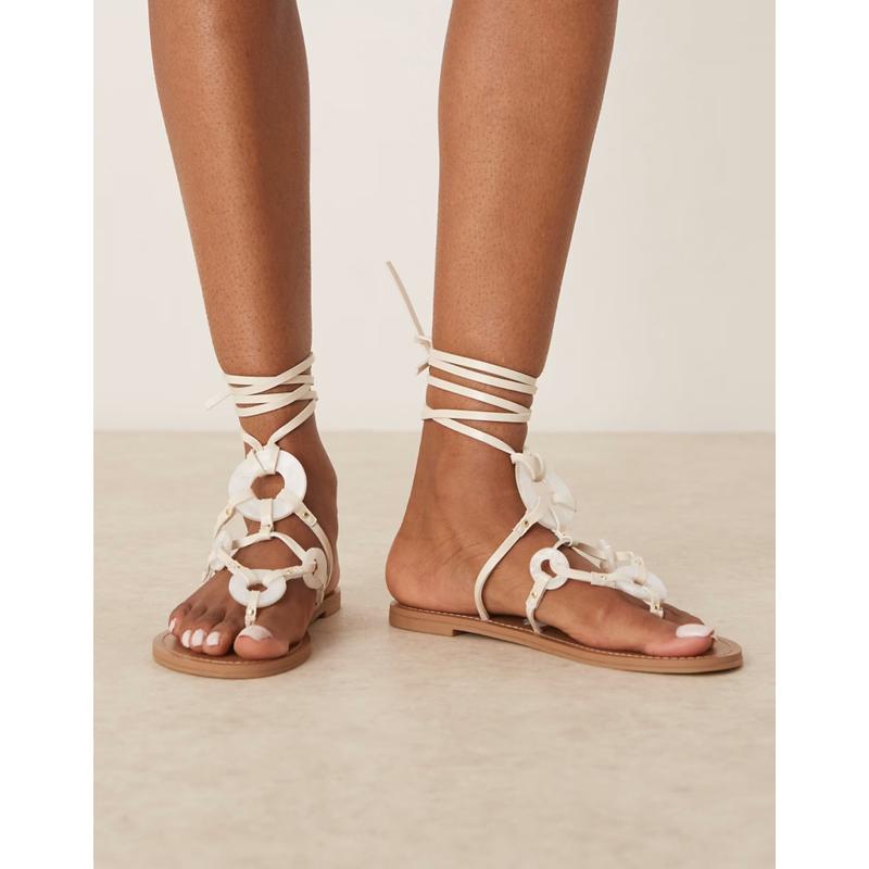 ASOS DESIGN 女士 凉鞋 Fiona 设计边裹腿平底凉鞋(白色)