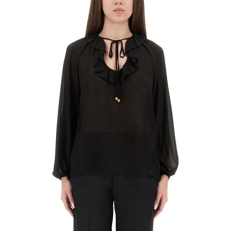 Michael Kors 女士 FW25 衬衫 荷葉邊領長袖襯衫