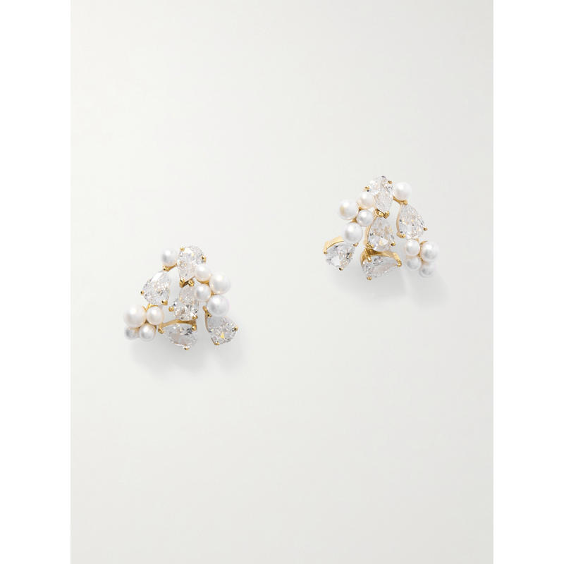 Completedworks 女士 CO 耳环 镀金再生银色,立体锆石珍珠耳环