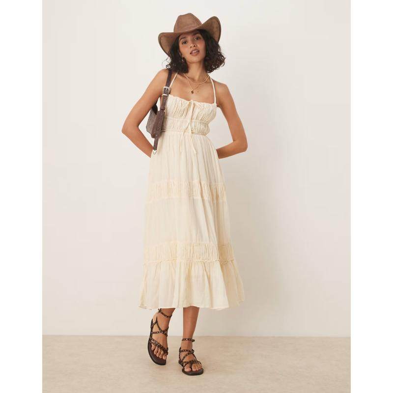Free People 女士 连衣裙 taking sides midaxi 层叠沙色连衣裙