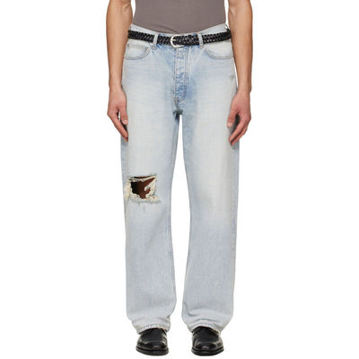 TONYWACK 男士 牛仔长裤 蓝色 Distressed Loose Straight 牛仔裤
