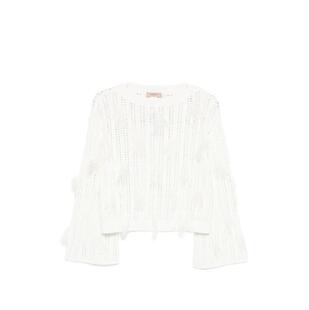 TWINSET 女士 SS26 毛衣 白色流苏针织喇叭袖