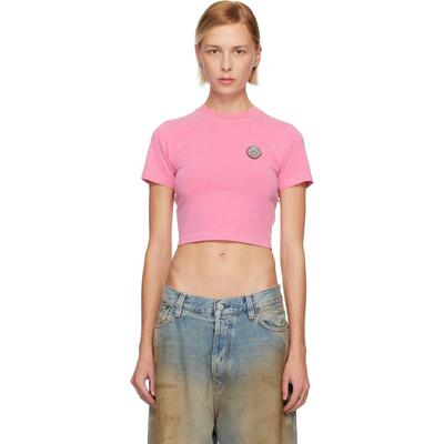 Casablanca 女士 T恤 粉色 Washed Cropped Baby