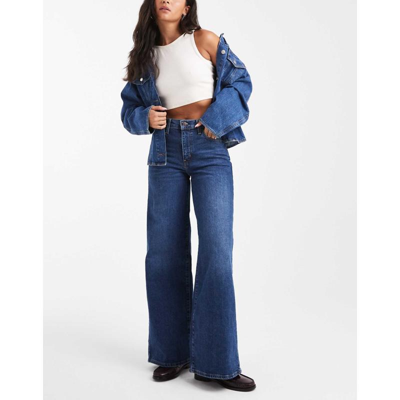 Levi's 女士 牛仔长裤 728 高腰弹力阔腿深蓝牛仔裤