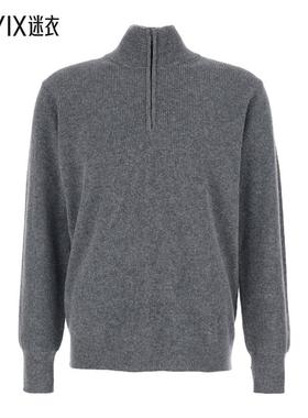 [秋冬新品]Roberto Collina 男款Closure 灰色罗纹针织高领半拉链