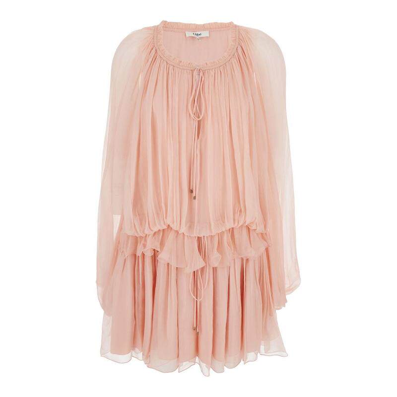 Chloé 女士 SS26 短款连衣裙 薄紗荷葉邊披肩連身裙
