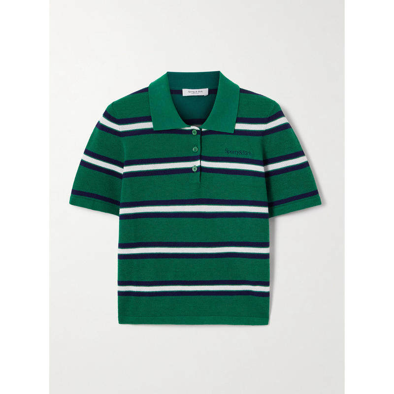 Sporty  Rich 女士 FW25 POLO衫 条纹真丝棉质凸纹布Polo衫,女装/女士精品,T恤,淘宝优惠券,粉丝福利购,淘宝优惠卷