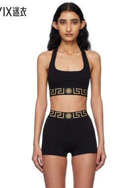 Versace范思哲 女款黑色 Greca Border Scoop 法式文胸 迷衣时尚