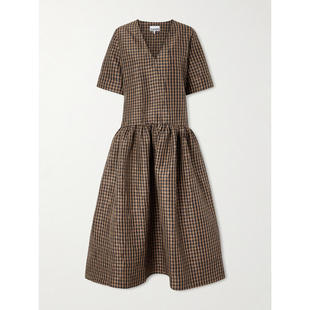 甘尼 taffeta 女士 recycled 褶皱方格棉布 中长连衣裙 Ganni