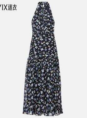 Veronica Beard 女款Brock 挂脖真丝中长连衣裙 迷衣时尚