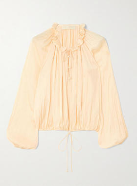 Ulla Johnson 女士 秋冬新品 上衣 Laurette 褶皱水洗缎面衫