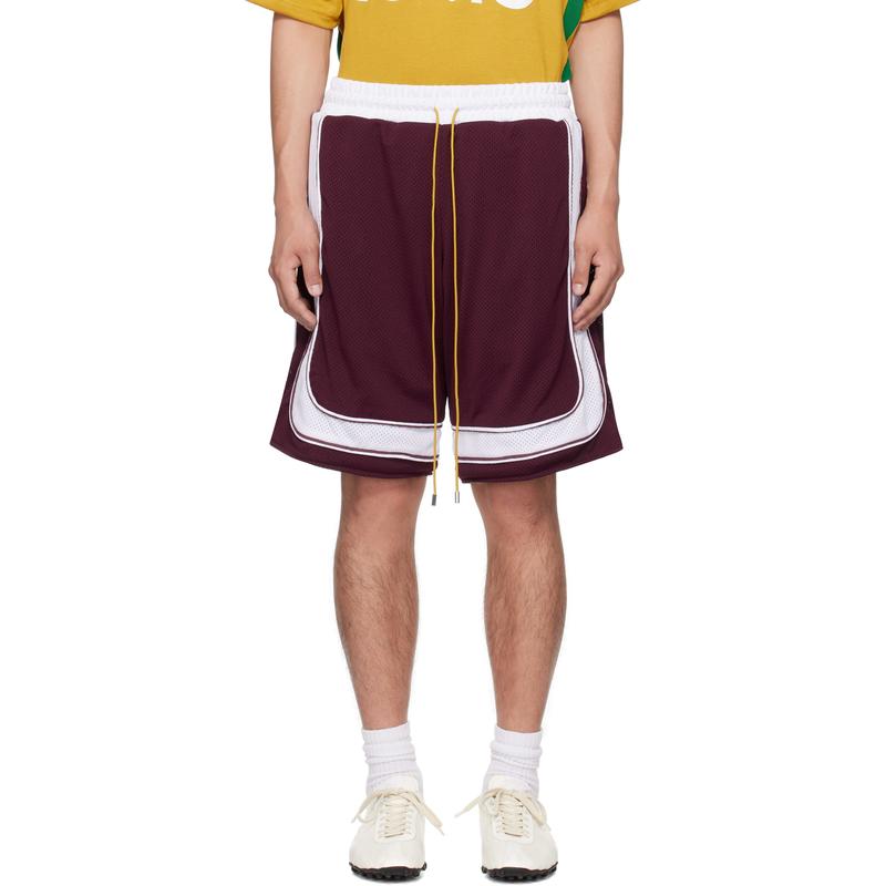 Rhude 男士 短裤 酒红色  白色 Como Basketball 短裤