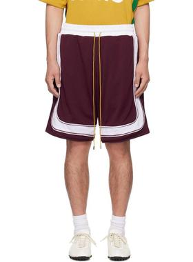 Rhude 男士 短裤 酒红色  白色 Como Basketball 短裤