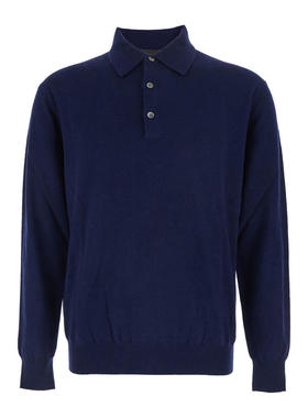 Plain. 男士 毛衣 Sweater 蓝色风格领长袖羊毛混纺男士Polo衫