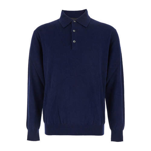 Plain. 男士 毛衣 Sweater 蓝色风格领长袖羊毛混纺男士Polo衫