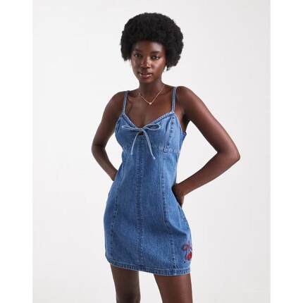 Hollister 女士 短款连衣裙 吊带A字牛仔迷你中号蓝色水洗连衣裙