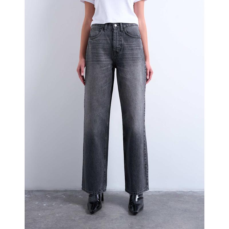 Topshop 女士 牛仔长裤 Column 低腰宽松款水洗黑色牛仔裤