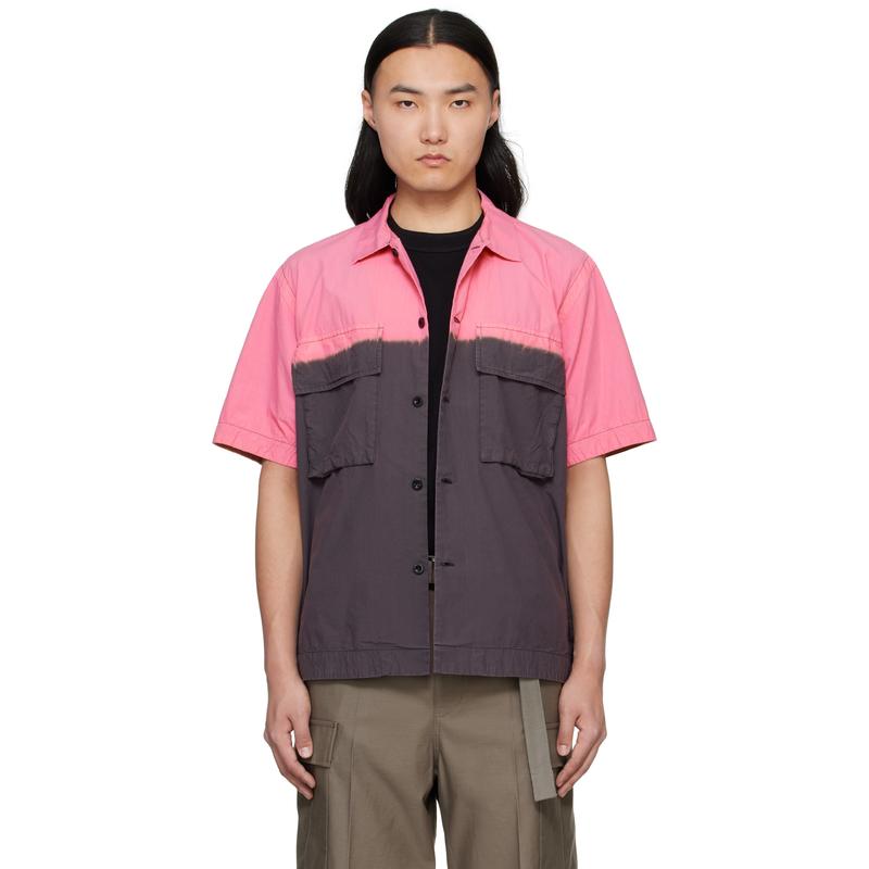Sacai 男士 衬衫 粉色  灰色成衣染色衬衫