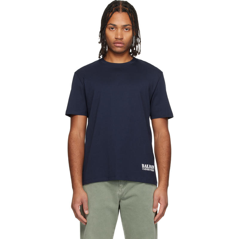 Balmain 男士 T恤 海军蓝 Small Stamp Printed T 恤