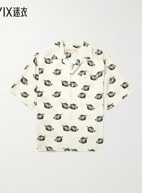 【早秋新品】Marni 男款Wolves 可拆卸领印花缎面斜纹布衬衫