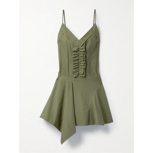 连衣裙 短款 荷叶边拼接棉质府绸迷你连衣裙 女士 Commission