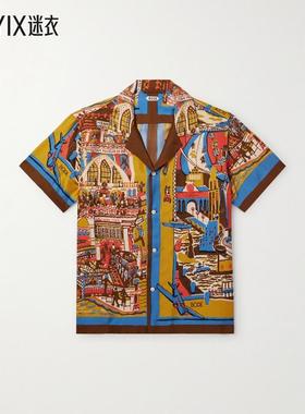 【秋冬新品】Bode 男款Manhattan Island Camp-Collar 印花真丝缎