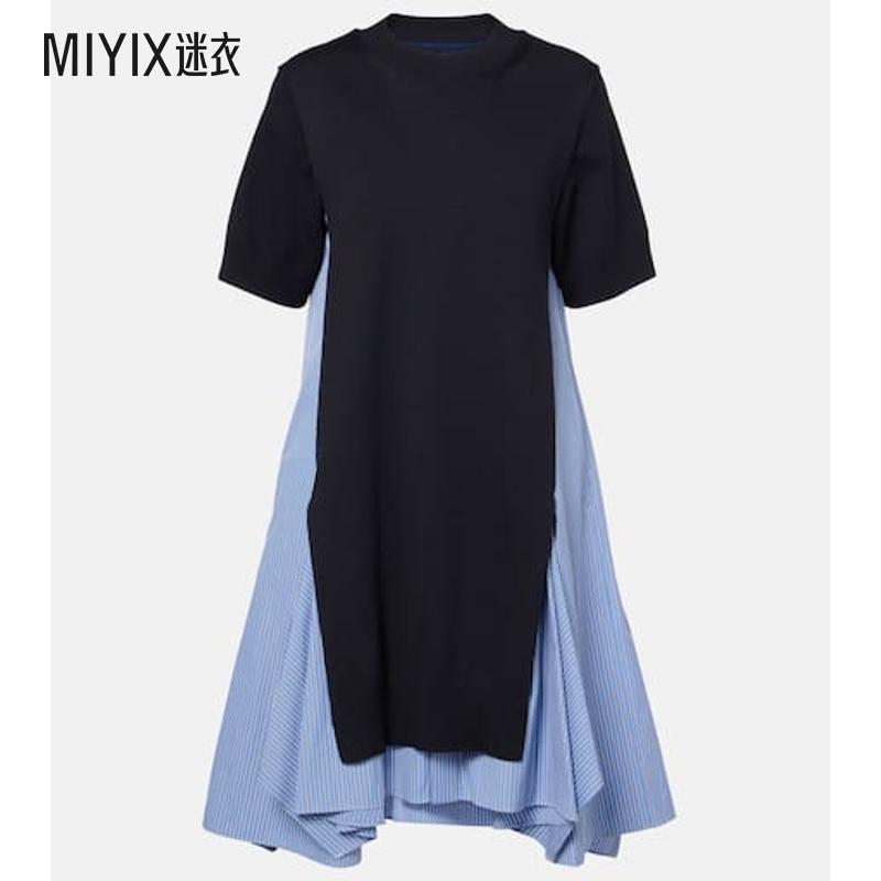 Sacai 女款条纹棉混纺府绸中长连衣裙 迷衣时尚