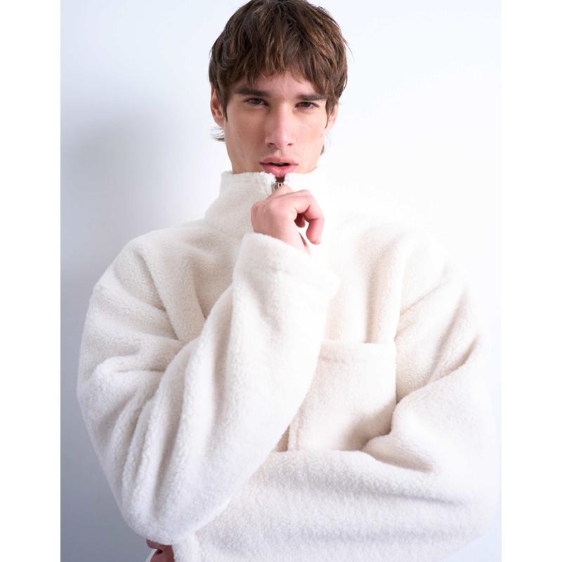 Topman 男士 毛衣 borg 1/4拉链运动衫(本色)