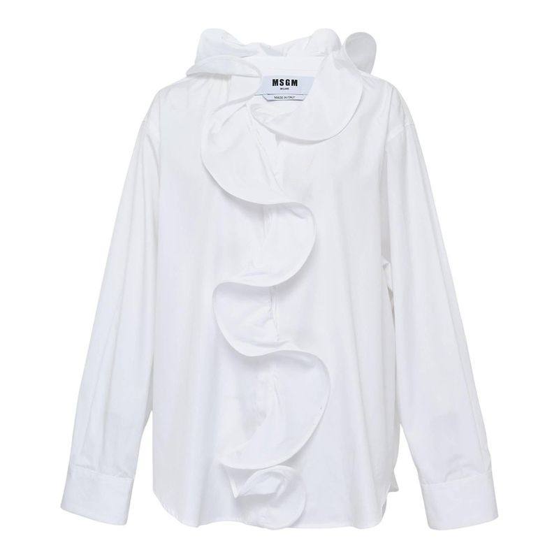 MSGM 女士 FW25 衬衫 荷葉邊細節府綢襯衫
