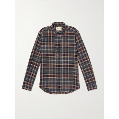 PORTUGUESE FLANNEL 男士 SS26 衬衫 Augusta 领尖带扣式格纹棉质