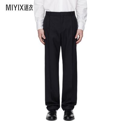 Boss雨果博斯 男款海军蓝 Relaxed-Fit Melange Virgin Wool 长裤