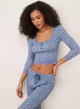 Free People 女士 睡衣 stolen dance 杂纹印花睡衣套装(蓝色)