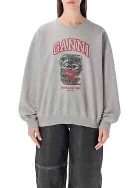 Ganni 女士 SS26 卫衣 Kitty 灰色印花卫衣