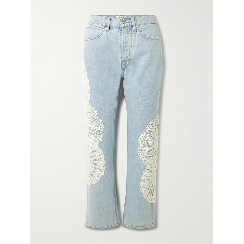 FRAME 女士 牛仔长裤 嵌花短款高腰直筒牛仔裤