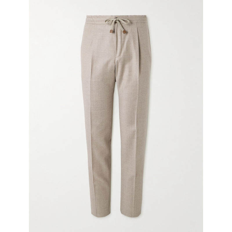 Slowear 男士 FW25 长裤 Virgin 锥形褶裥羊毛法兰绒抽绳裤子