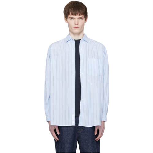 nanamica 七海之家 男士 衬衫 蓝色 Regular Collar Stripe Wind