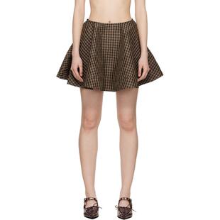 Ganni 甘尼 女士 迷你裙 棕色 Crinkled Check Circle 短裙