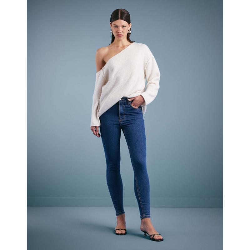 ASOS DESIGN 女士 牛仔长裤 ultimate 设计紧身中长蓝色牛仔裤