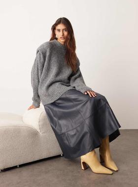 ARRANGE 女士 毛衣 罗纹针织垫肩木炭色套头衫