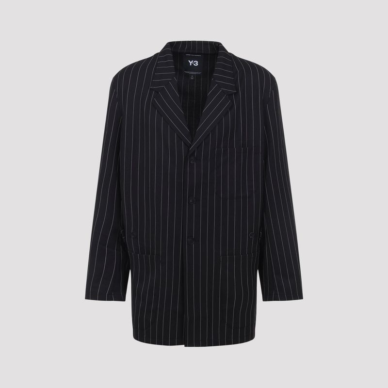 Y-3 男士 夹克 黑色 Pinstripe Refined Wool Chore 西装外套图片