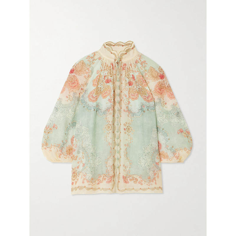 Zimmermann 女士 SS26 衬衫 Daylight 壁紙花卉薄荷襯衫,女装/女士精品,真丝上装,淘宝优惠券,粉丝福利购,淘宝优惠卷