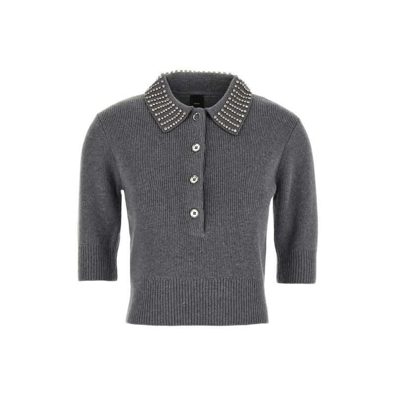 Pinko 女士 SS26 毛衣 領口綴飾短袖針織 Polo 衫