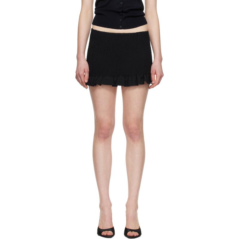 Danielle Guizio 女士 迷你裙 黑色 Apolline Smocked 短裙