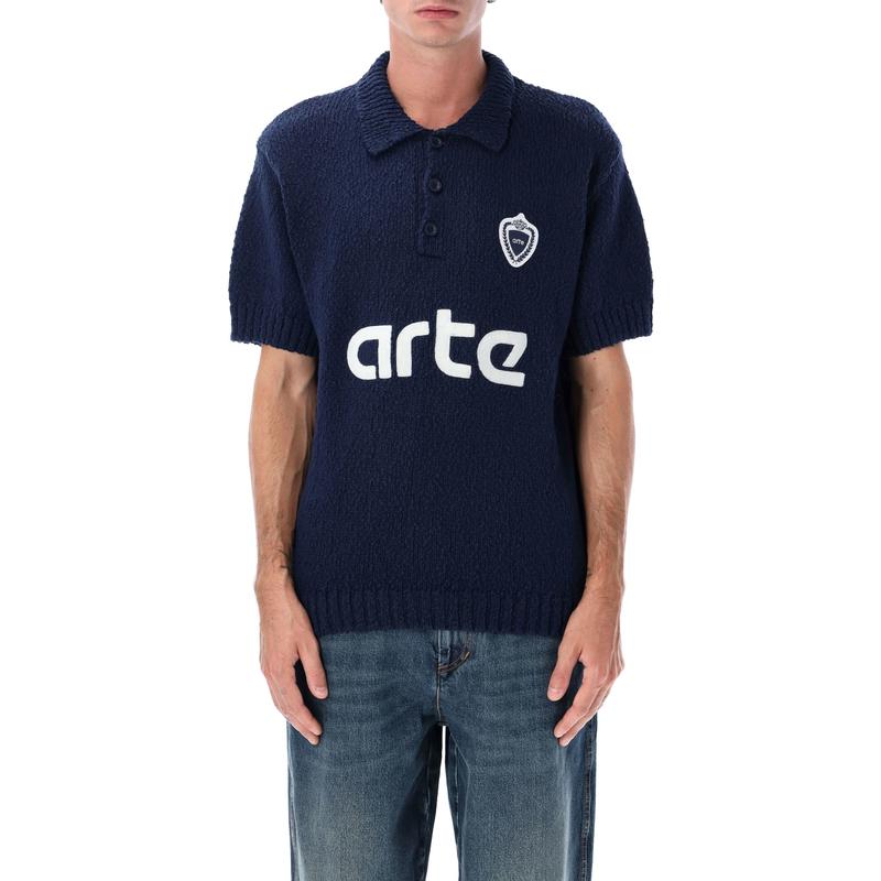 Arte Antwerp 男士 毛衣 Football 针织蓝色棉质刺绣徽标Polo毛衣