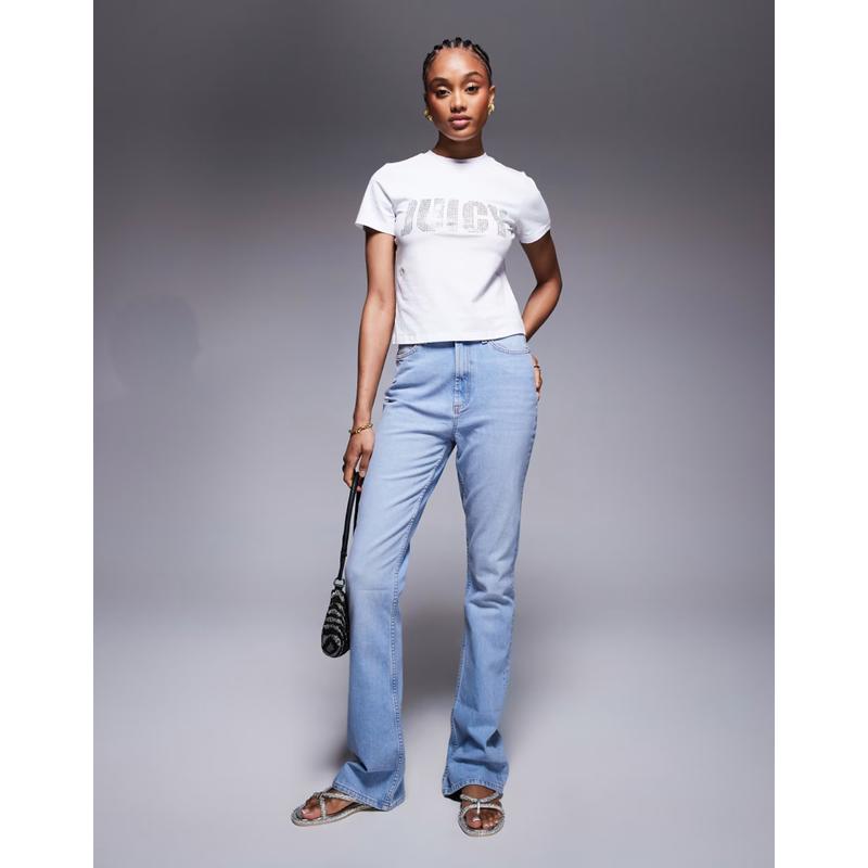 ASOS DESIGN 女士 牛仔长裤 midwash 设计长筒中腰喇叭型浅牛仔裤