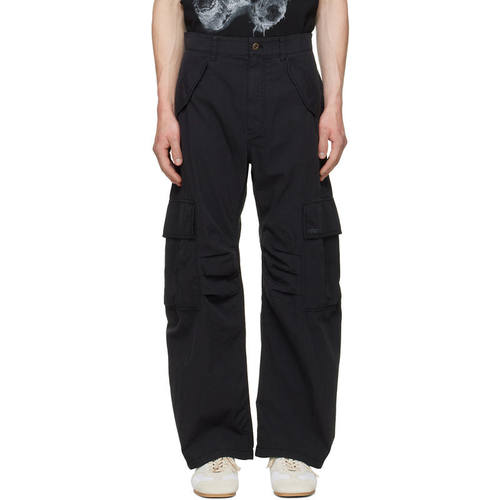 We11Done 男士 长裤 黑色 Crescent Shirring 工装裤