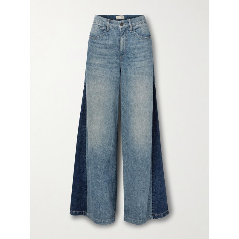 Nili Lotan 女士 牛仔长裤 two-tone 黑檀木色拼接高腰阔腿牛仔裤